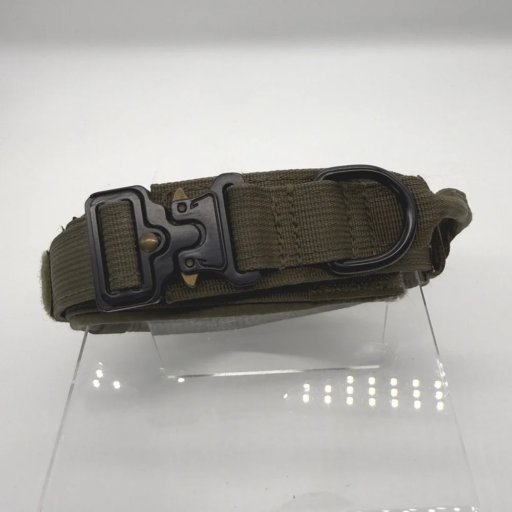 Excellent Elite Spanker Tactical Dog Collar XL Green Metal Buckle Handle K9